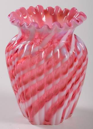 Spiral Optic Cranberry (Opalescent) 5" Flower Vase