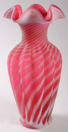 Spiral Optic Cranberry (Opalescent) 11" Flower Vase