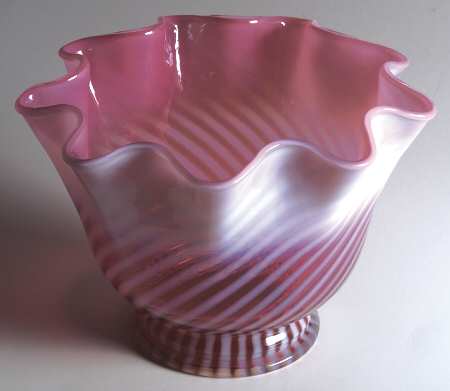 Spiral Optic Cranberry (Opalescent) Round Lampshade Bowl