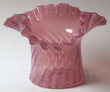 Spiral Optic Cranberry (Opalescent) 4" Crimped Vase