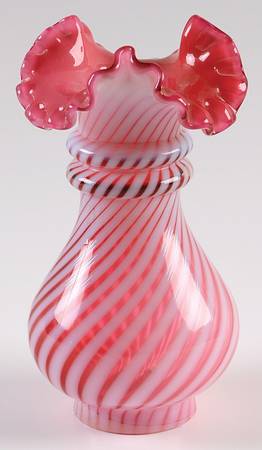 Spiral Optic Cranberry (Opalescent) 6" Flower Vase