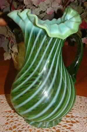 Spiral Optic Green (Opalescent) Pitcher