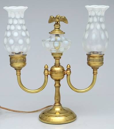 Dot Optic French Opalescent 2 Light Electric Student Lamp with Globes