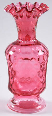 Dot Optic Cranberry 7" Crimped Vase