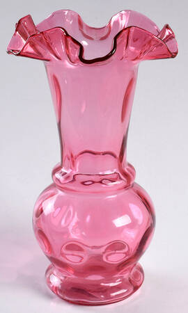 Dot Optic Cranberry 8" Crimped Flared Vase