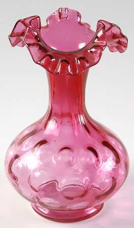 Dot Optic Cranberry 8" Double Crimped Vase