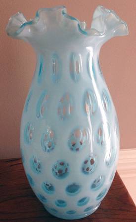 Coin Dot Blue (Opalescent) 10" Flower Vase