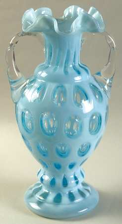 Coin Dot Blue (Opalescent) 11" 2-Handled Vase