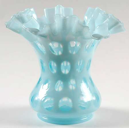 Coin Dot Blue (Opalescent) 6" Double Crimped Vase