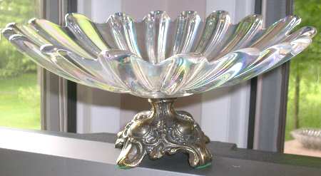 Celestial (Iridescent) 11" Round Bowl with Metal Foot