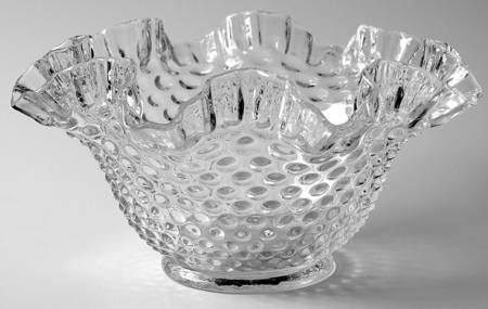 Hobnail Clear 9" Round Crimped Bowl