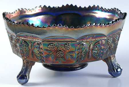 Butterfly and Berry Cobalt Blue 8" 3-Toed Footed Bowl