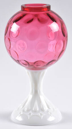 Dot Optic Ruby Overlay (Cranberry) Footed Ivy Ball Vase