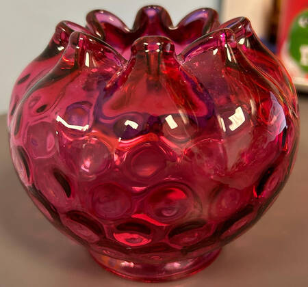 Dot Optic Ruby Overlay (Cranberry) 4" Rose Bowl
