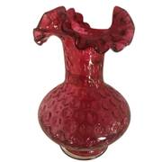 Dot Optic Ruby Overlay (Cranberry) 7" Flower Vase