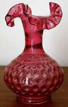 Dot Optic Ruby Overlay (Cranberry) 8" Crimped Vase