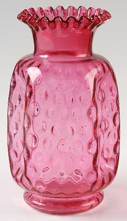 Dot Optic Ruby Overlay (Cranberry) 8" Flower Vase with Pinched Sides
