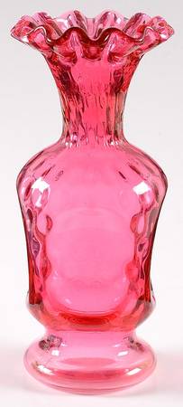 Dot Optic Ruby Overlay (Cranberry) 7" Square Vase