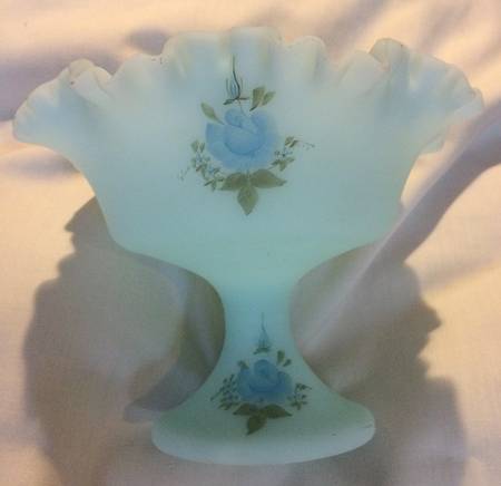 Blue Roses on Blue Satin Round Compote (Height X Width)