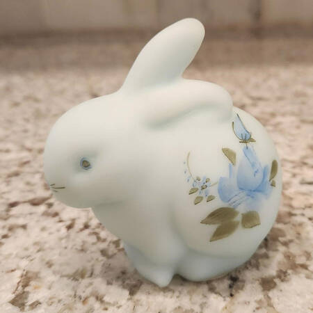 Blue Roses on Blue Satin Bunny Figurine