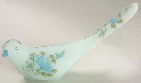Blue Roses on Blue Satin Happiness Bird Figurine