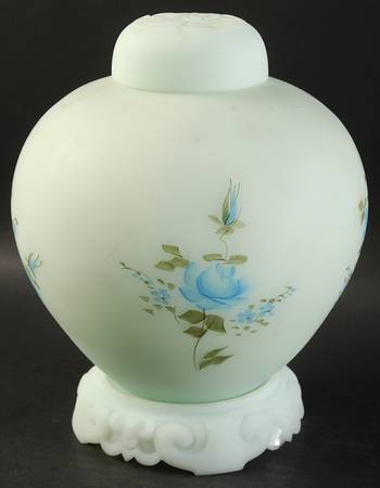 Blue Roses on Blue Satin Ginger Jar & Lid with Stand