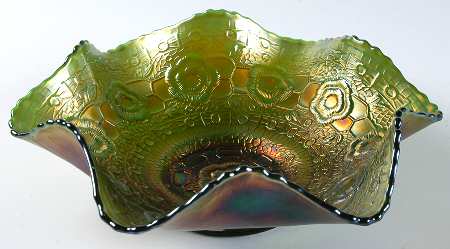 Captive Rose Green (Carnival) 9" Round Crimped Bowl by Fenton