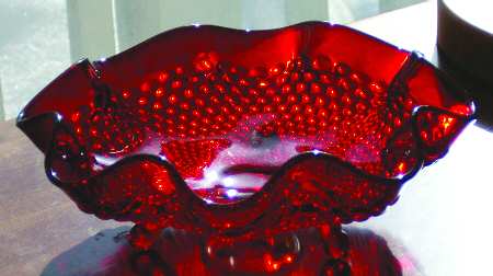 1932 Ruby 7" Round 3-Toed Crimped Bowl by Fenton