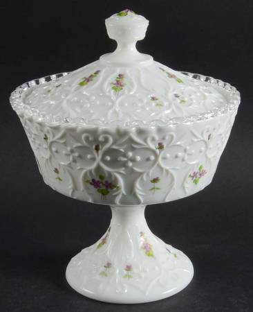 Violets in the Snow Spanish Lace Footed Candy Box & Lid