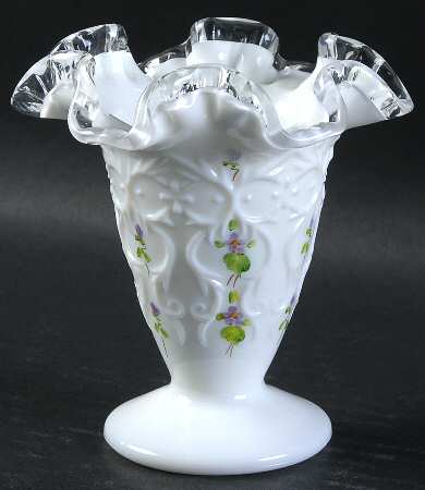Violets in the Snow Spanish Lace 4" Crimped Vase