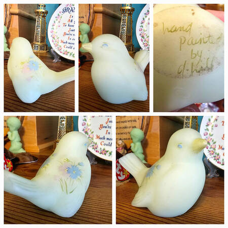 Dianthus on Custard Bird Figurine