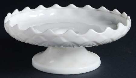 Fine Cut and Block (Milk Glass) Round Compote (Height X Width)