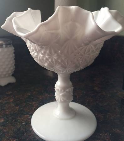 Fine Cut and Block (Milk Glass) Footed Compote