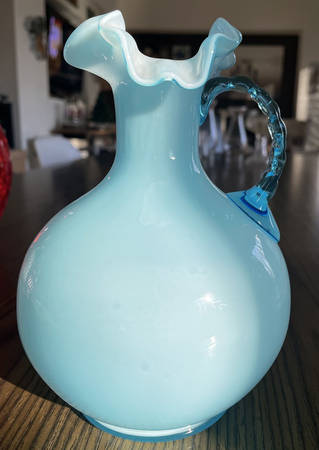 Blue Overlay 7" Handled Jug
