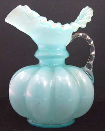 Blue Overlay 8" Handled Jug