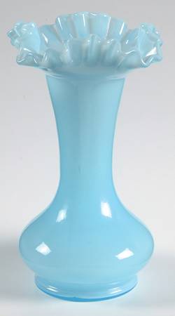 Blue Overlay 8" Double Crimped Vase