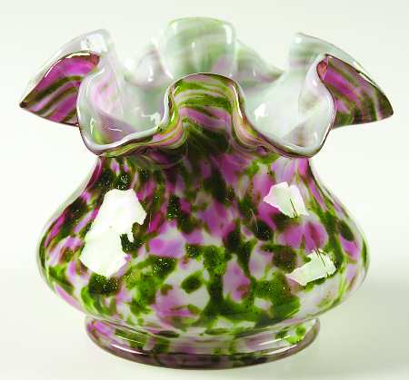 Vasa Murrhina Rose and Aventurine Green 4" Crimped Vase