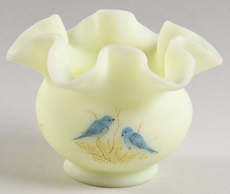 Bluebirds on Custard 4" Crimped Vase