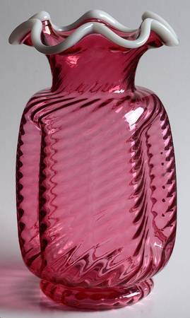 Ruby Snowcrest 8" Crimped Vase by Fenton