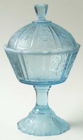 Blue Opalescent Footed Candy Dish & Lid