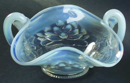 Waterlily and Cattails White (Opalescent) 2 Handled Bon Bon by Fenton