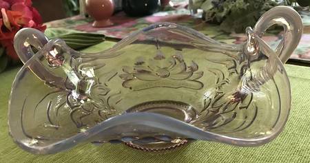 Waterlily and Cattails Amethyst (Opalescent) 2 Handled Bon Bon