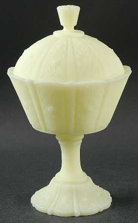 Custard Satin Footed Candy Dish & Lid