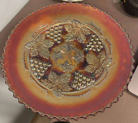 Grape and Cable Amethyst (Carnival, Older) 9" 3-Toed Plate by Fenton