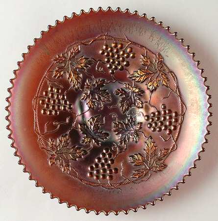 Grape and Cable Amethyst (Carnival, Older) 9" Crimped Plate by Fenton