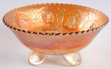 Dragon and Lotus Marigold 7" 3-Toed Footed Bowl