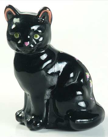 Victorian Bouquet Black Small Cat Sitting Figurine by Fenton