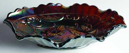 Cobalt Marigold Carnival 7" Oval Crimped Bowl