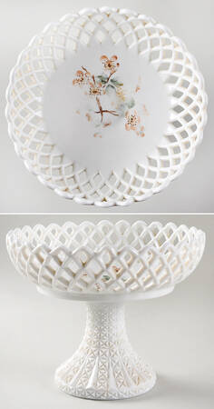 Lacy Edge Milk Glass Round Compote (Height X Width)