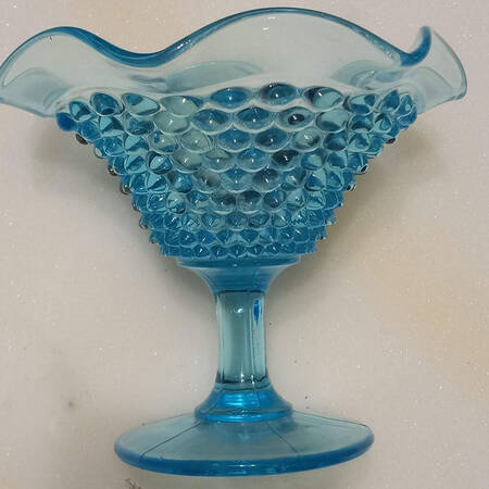 Hobnail Aquamarine Blue Round Compote (Height X Width)
